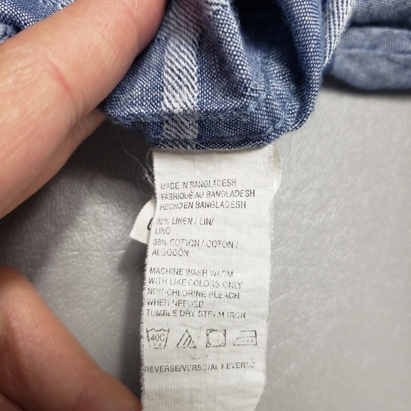 Mens izod 62% linen short sleeve blue button down shirt size large - Picture 6 of 9